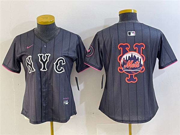 Women's New York Mets Team Big Logo Graphite 2024 City Connect Limited Stitched Baseball Jersey(Run Small)
