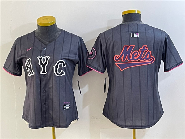 Women's New York Mets Team Big Logo Graphite 2024 City Connect Limited Stitched Baseball Jersey(Run Small)