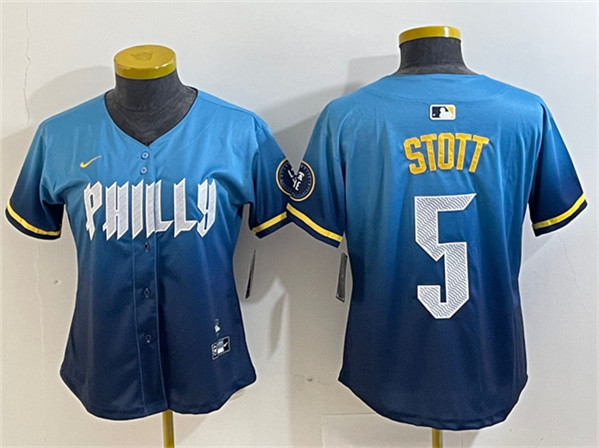 Women's Philadelphia Phillies #5 Bryson Stott Blue 2024 City Connect Limited Stitched Baseball Jersey(Run Small)