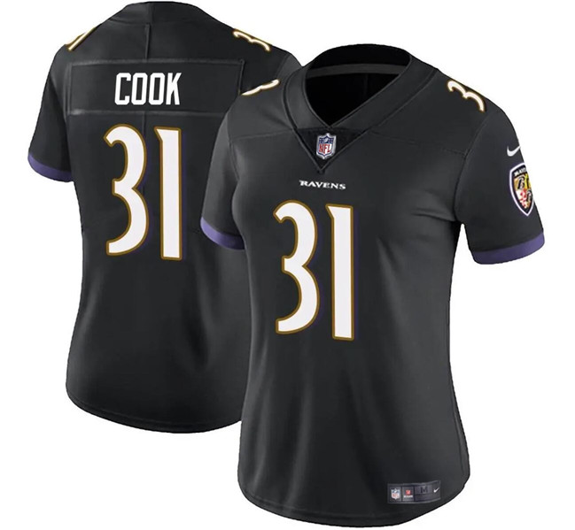 Women's Baltimore Ravens #31 Dalvin Cook Black Football Stitched Jersey(Run Small)