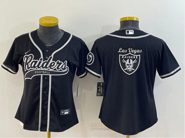 Women's Oakland Raiders Black Team Big Logo With Patch Cool Base Stitched Baseball Jersey(Run Small)