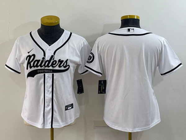 Women's Oakland Raiders Blank White With Patch Cool Base Stitched Baseball Jersey(Run Small)
