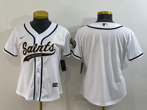 Women's New Orleans Saints Blank White With Patch Cool Base Stitched Baseball Jersey(Run Small)
