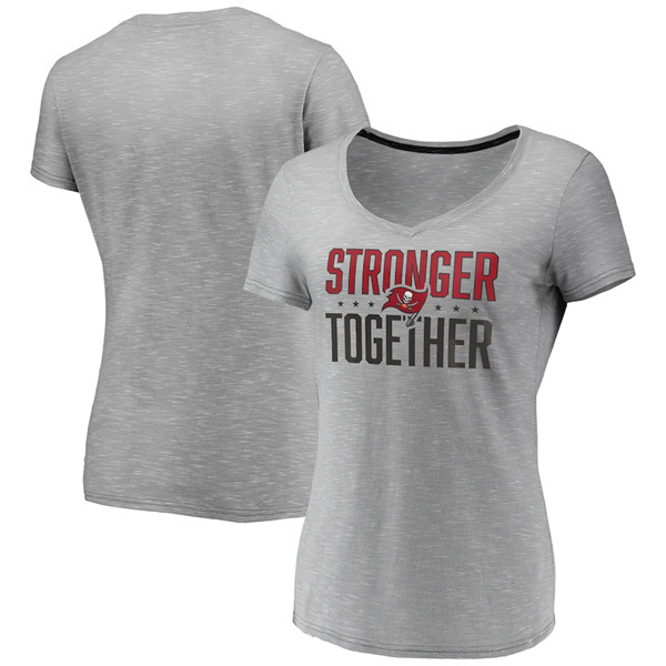 Women's Tampa Bay Buccaneers Gray Stronger Together Space Dye V-Neck T-Shirt(Run Small)