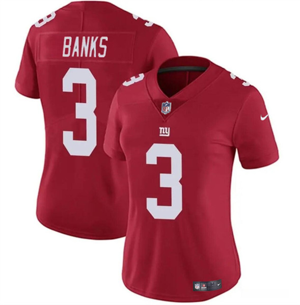 Women's New York Giants #3 Deonte Banks Red Vapor Stitched Jersey(Run Small)