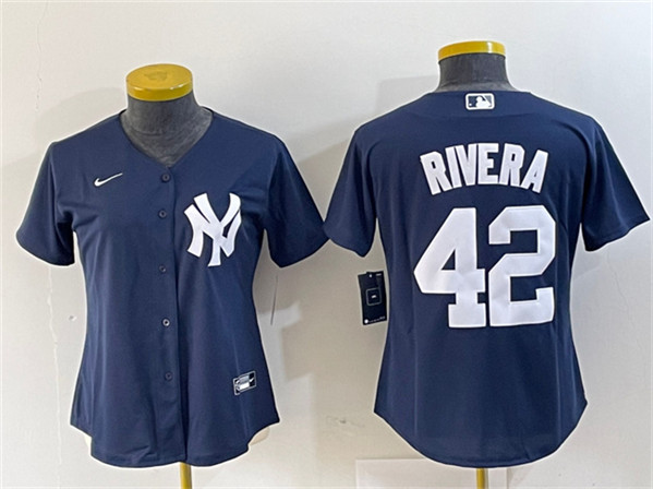 Women's New York Yankees #42 Mariano Rivera Navy Stitched Baseball Jersey(Run Small)