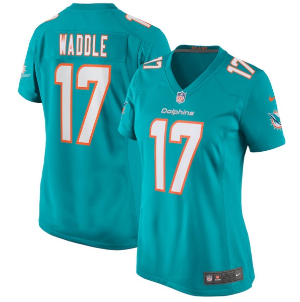 Women's Miami Dolphins #17 Jaylen Waddle Aqua Stitched Game Jersey(Run Small)