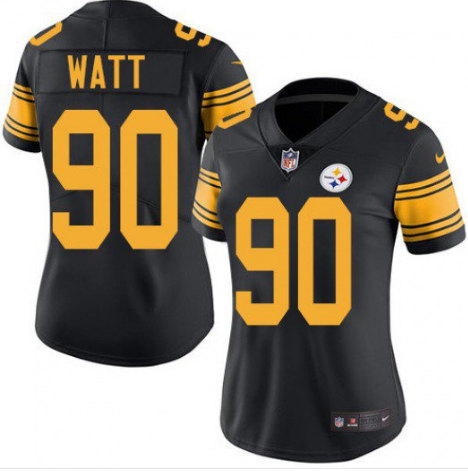 Women's Pittsburgh Steelers #90 T.J. Watt Black Color Rush Limited Stitched Jersey(Run Small)