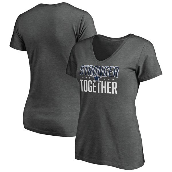 Women's Dallas Cowboys Heather Stronger Together Space Dye V-Neck T-Shirt(Run Small)