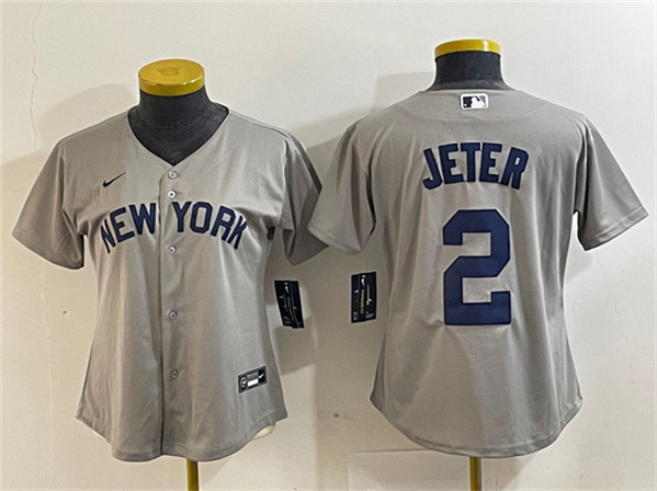 Women's New York Yankees #2 Derek Jeter Gray Cool Base Stitched Jersey(Run Small)
