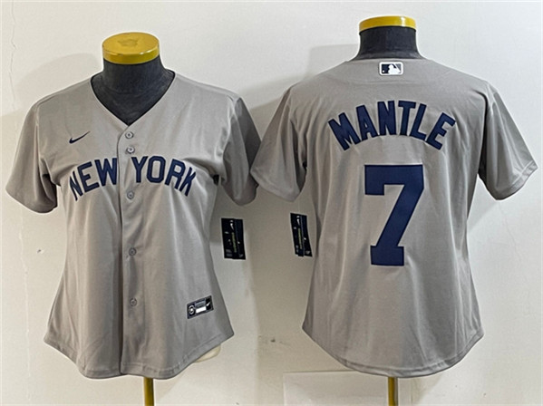 Women's New York Yankees #7 Mickey Mantle Gray Cool Base Stitched Jersey(Run Small)