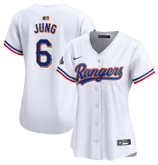 Women's Texas Rangers #6 Josh Jung White 2024 Gold Collection Baseball Stitched Jersey(Run Small)