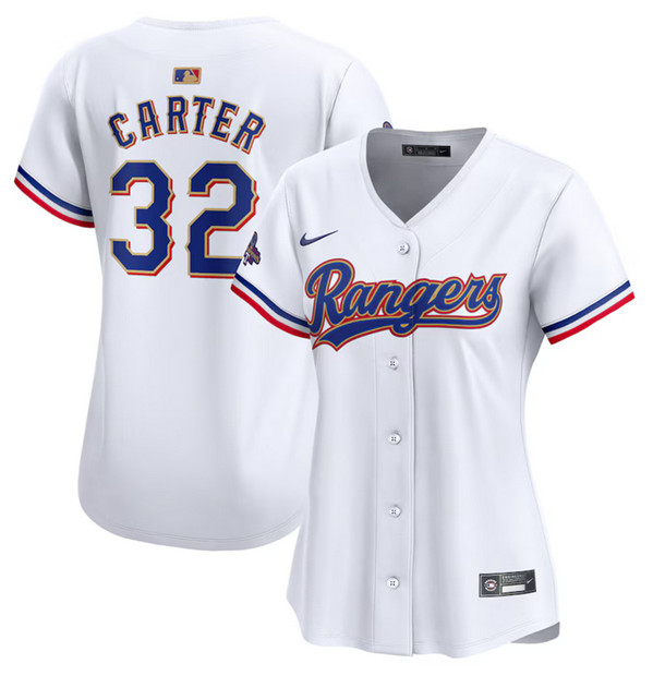 Women's Texas Rangers #32 Evan Carter White 2024 Gold Collection Baseball Stitched Jersey(Run Small)