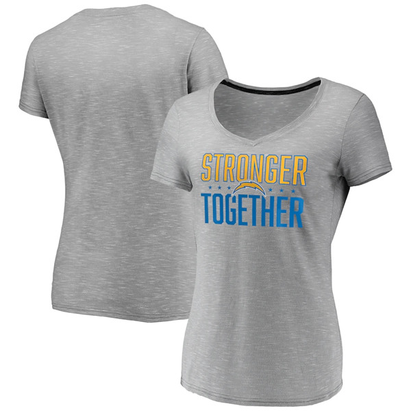 Women's Los Angeles Chargers Gray Stronger Together Space Dye V-Neck T-Shirt(Run Small)