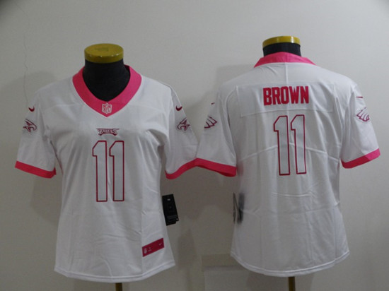Women's Philadelphia Eagles #11 A. J. Brown Pink White Stitched Football Jersey(Run Small)