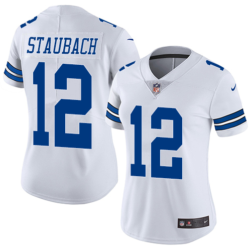 Women's Dallas Cowboys #12 Roger Staubach White Vapor Untouchable Limited Stitched Jersey(Run Small)