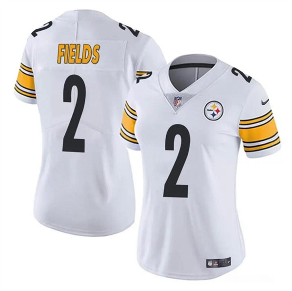 Women's Pittsburgh Steelers #2 Justin Fields White Vapor Football Stitched Jersey(Run Small)