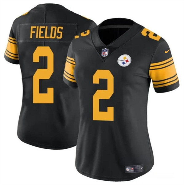 Women's Pittsburgh Steelers #2 Justin Fields Black Color Rush Football Stitched Jersey(Run Small)