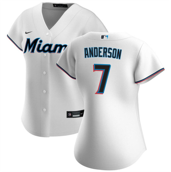 Women's Miami Marlins #7 Tim Anderson White Cool Base Baseball Stitched Jersey