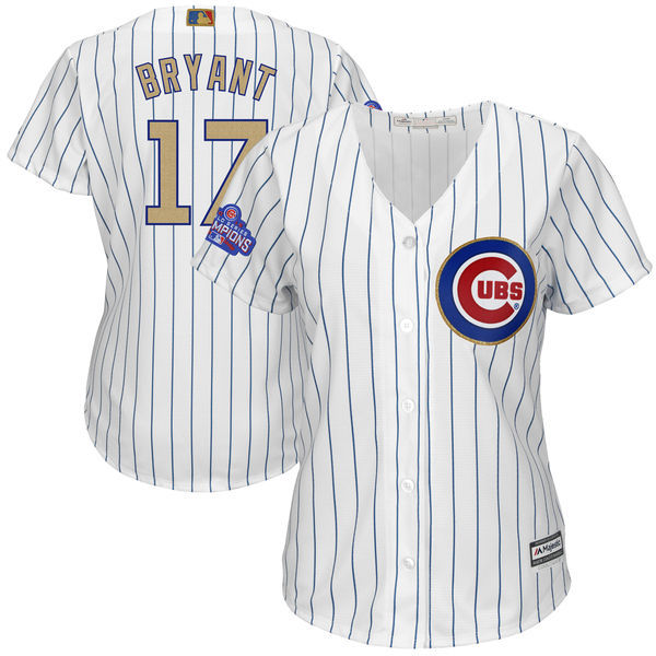 Women's Chicago Cubs #17 Kris Bryant Majestic White 2017 Gold Program Player Stitched MLB Jersey