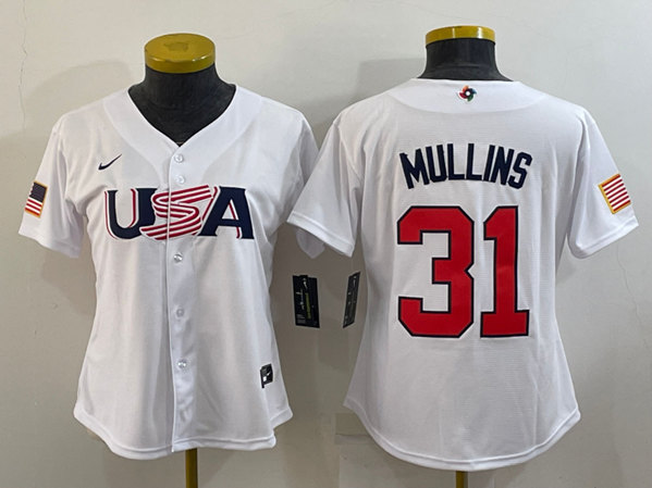 Women's USA Baseball #31 Cedric Mullins 2023 White World Baseball Classic Stitched Jersey(Run Small)