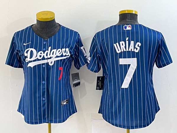 Women's Los Angeles Dodgers #7 Julio Urias Navy/Gold Stitched Baseball Jersey(Run Small)