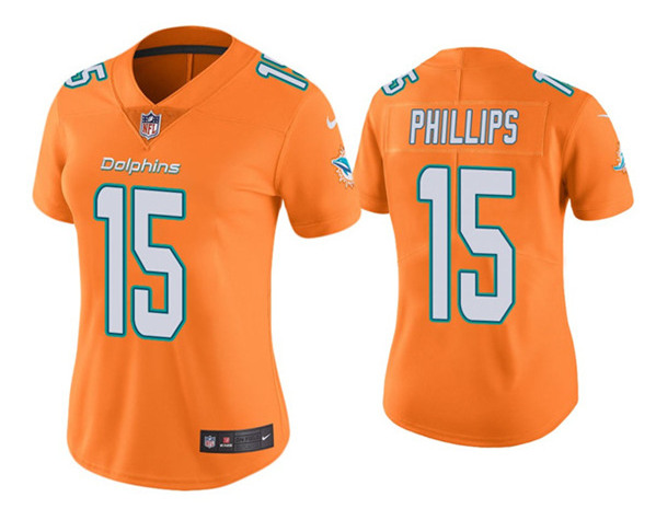 Women's Miami Dolphins #15 Jaelan Phillips Orange Vapor Untouchable Stitched Jersey(Run Small)