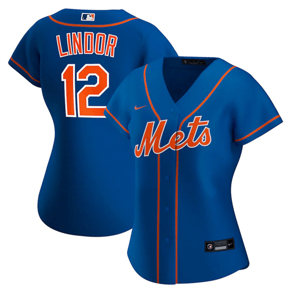 Women's New York Mets #12 Francisco Lindor Blue Cool Base Stitched MLB Jersey(Run Small)