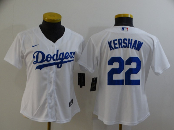 Women's Los Angeles Dodgers #22 Clayton Kershaw White Cool Base Stitched Jersey(Run Small)