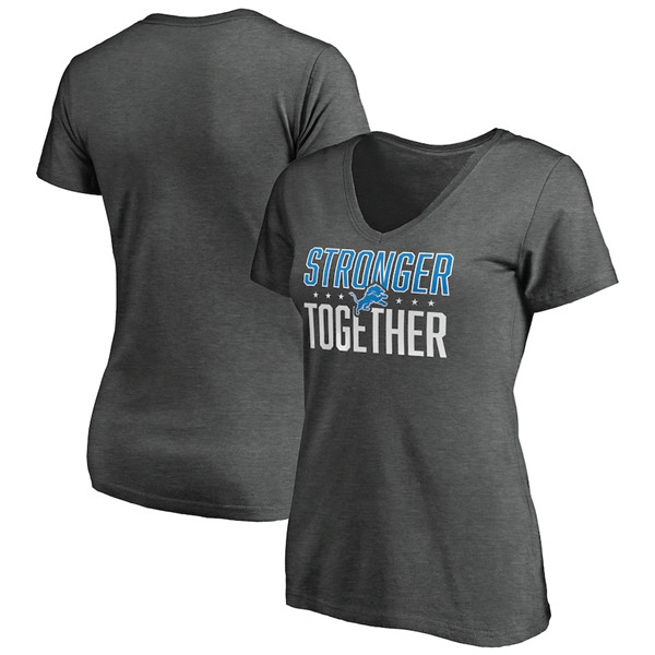Women's Detroit Lions Heather Stronger Together Space Dye V-Neck T-Shirt(Run Small)