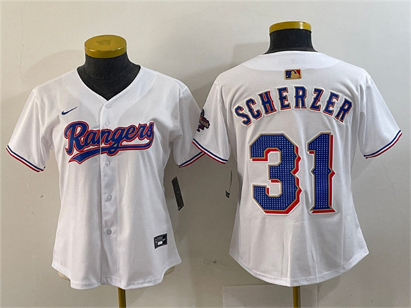 Women's Texas Rangers #31 Max Scherzer White Gold Stitched Baseball Jersey(Run Small)