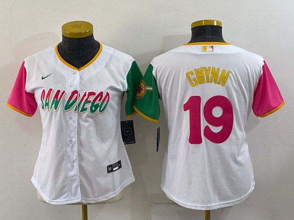 Women's San Diego Padres #19 Tony Gwynn White 2022 City Connect Cool Base Stitched Baseball Jersey(Run Small)