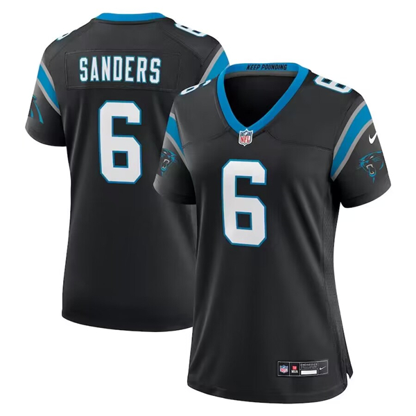 Women's Carolina Panthers #6 Miles Sanders Black Stitched Game Jersey(Run Small)