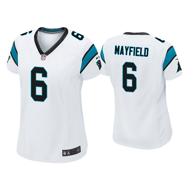 Women's Carolina Panthers #6 Baker Mayfield White Stitched Game Jersey(Run Small)