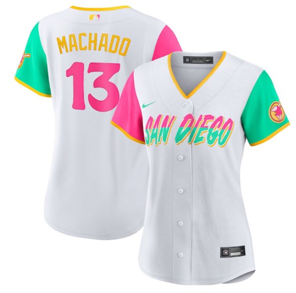 Women's San Diego Padres #13 Manny Machado White 2022 City Connect Cool Base Stitched Baseball Jersey(Run Small)