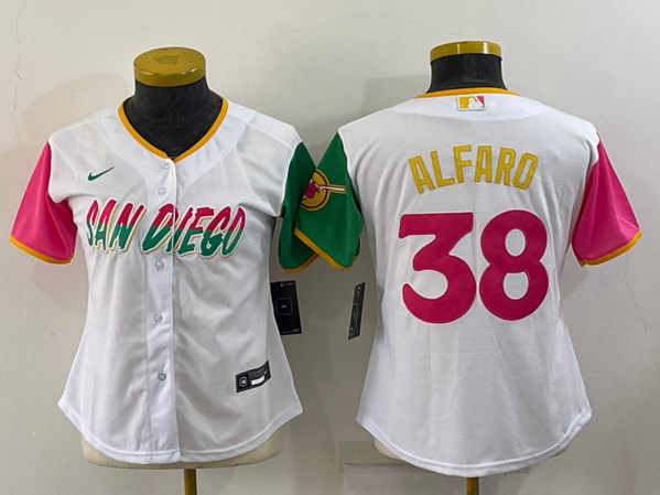 Women's San Diego Padres #38 Jorge Alfaro White 2022 City Connect Cool Base Stitched Baseball Jersey(Run Small)