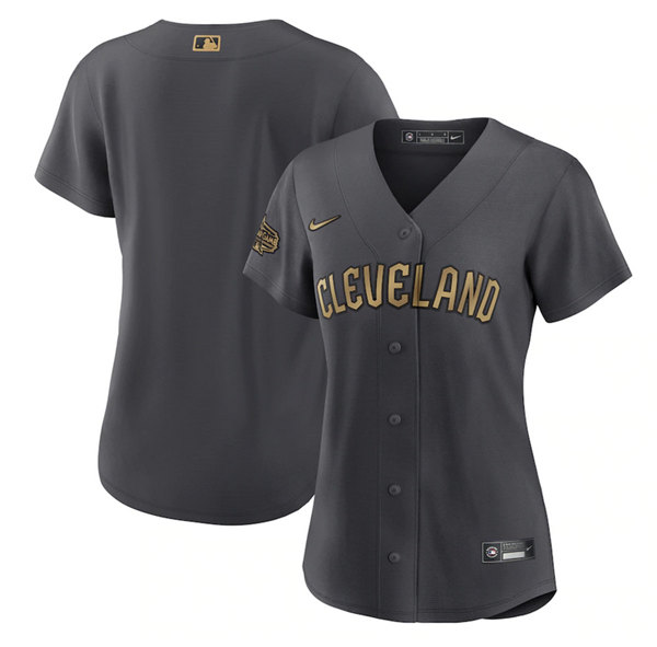 Women's Cleveland Guardians Blank Charcoal 2022 All-Star Stitched Baseball Jersey(Run Small)