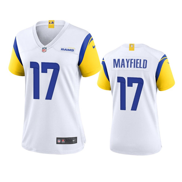 Women's Los Angeles Rams #17 Baker Mayfield White Stitched Game Jersey(Run Small)