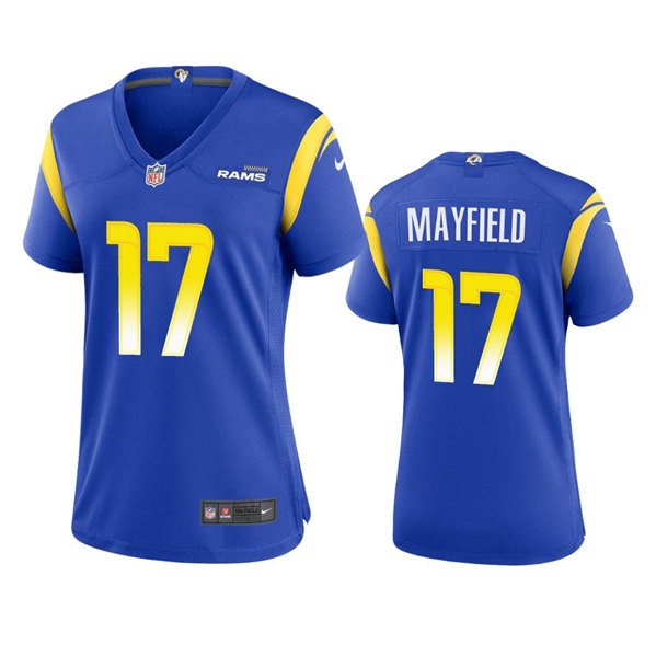 Women's Los Angeles Rams #17 Baker Mayfield Royal Stitched Game Jersey(Run Small)