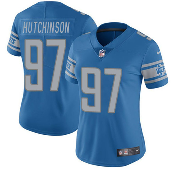 Women's Detroit Lions #97 Aidan Hutchinson Blue Vapor Limited Stitched Football Jersey(Run Smaller)