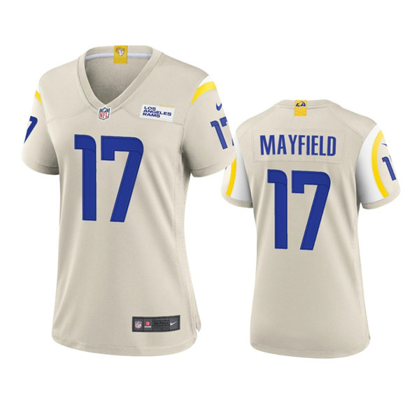Women's Los Angeles Rams #17 Baker Mayfield Bone Stitched Game Jersey(Run Small)