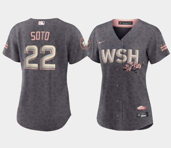 Women's Washington Nationals #22 Juan Soto 2022 Gray City Connect Cherry Blossom Stitched Jersey(Run Small)