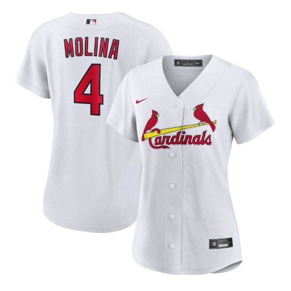 Women's St.Louis Cardinals #4 Yadier Molina White Stitched Baseball Jersey(Run Small)