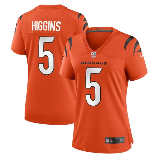 Women's Cincinnati Bengals #5 Tee Higgins Orange Stitched Game Jersey(Run Small)
