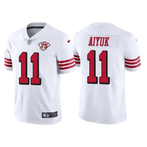 Women's San Francisco 49ers #11 Brandon Aiyuk 2022 New White With 75th anniverseray patch Vapor Untouchable Stitched Jersey(Run Small)