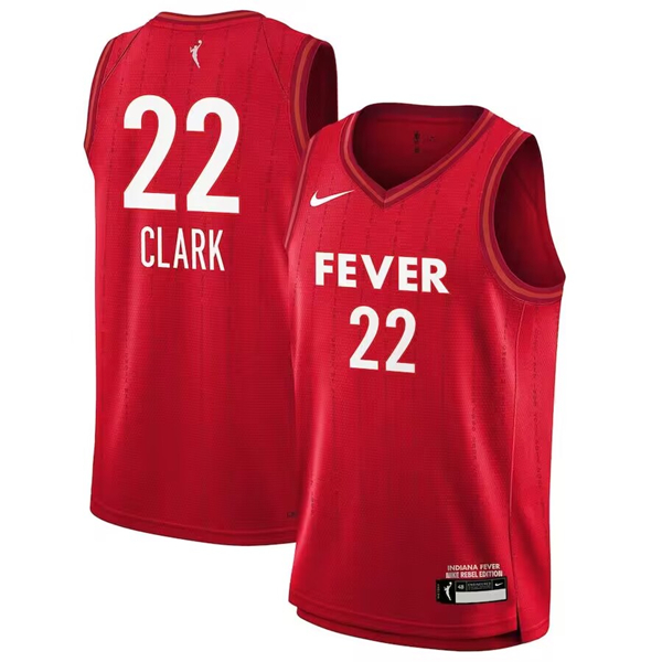 Men's Indiana Fever #22 Caitlin Clark Red 2024 Rebel Edition Stitched Jersey