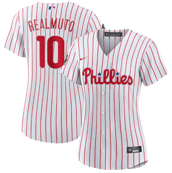 Women's Philadelphia Phillies #10 J.T. Realmuto White 2022 World Series Flex Base Stitched Baseball Jersey(Run Small)