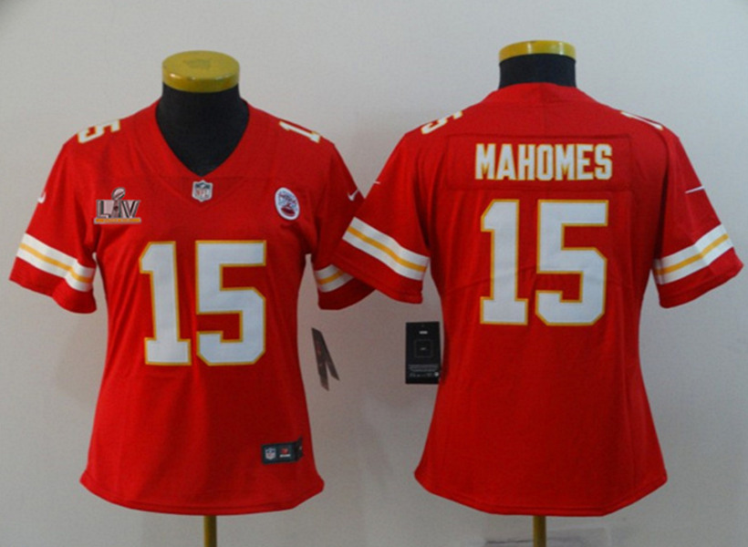 Women's Kansas City Chiefs #15 Patrick Mahomes Red 2021 Super Bowl LV Stitched NFL Jersey(Run Small)