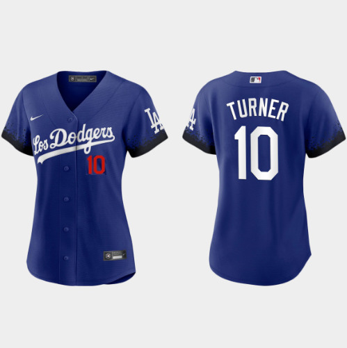 Women's Los Angeles Dodgers #10 Justin Turner 2021 Royal City Connect Cool Base Stitched Baseball Jersey(Run Small)