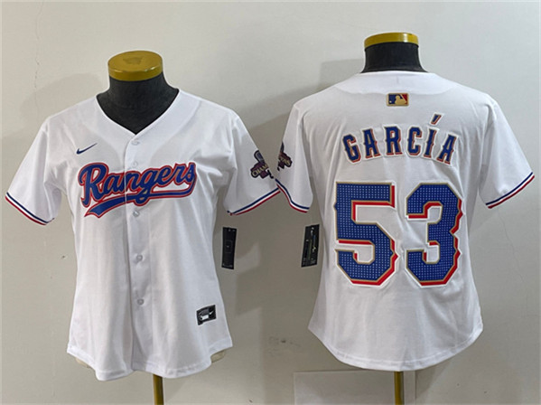 Women's Texas Rangers #53 Adolis Garcia White Gold Stitched Baseball Jersey(Run Small)